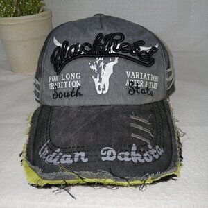 BLACK LABEL DISTRESSED INDIAN DAKOTA HAT, BASEBALL CAP.  BLACK, NWOT